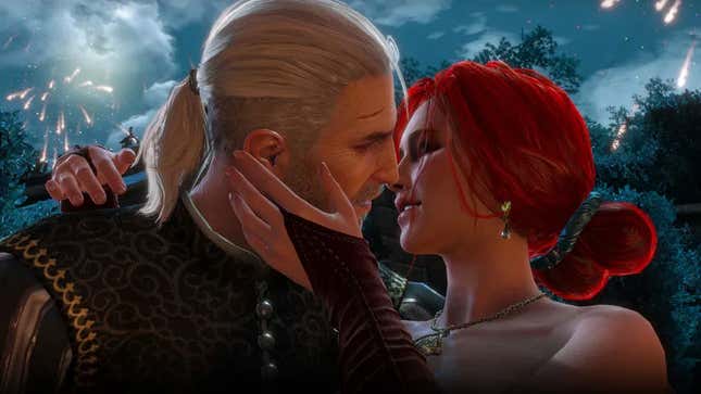 Geralt shares a kiss with Triss.