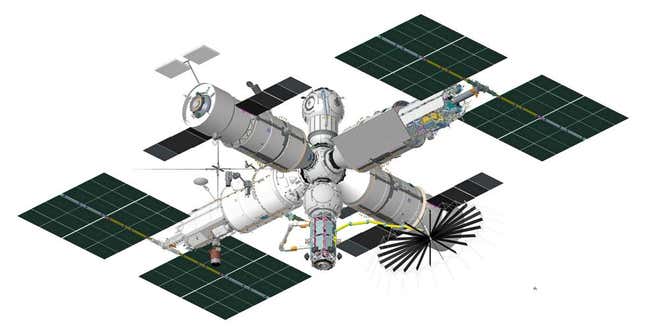 Concepto de la Estación de Servicio Orbital Rusa (ROSS) tras su segunda fase de construcción 
