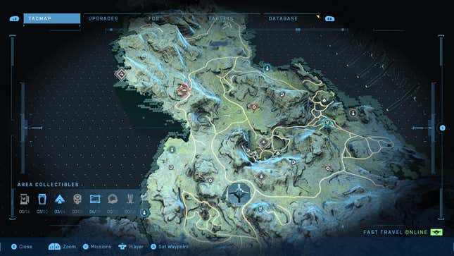 Halo Infinite's map shows a manageable series of objectives.