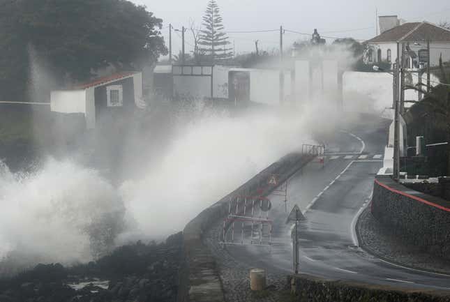 Waves hit the coast of Sao Mateus.