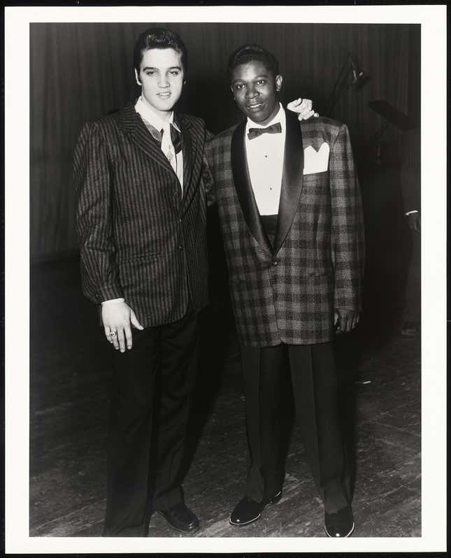Elvis Presley with B.B. King at WDIA Goodwill Review, Memphis, TN December 7, 1957