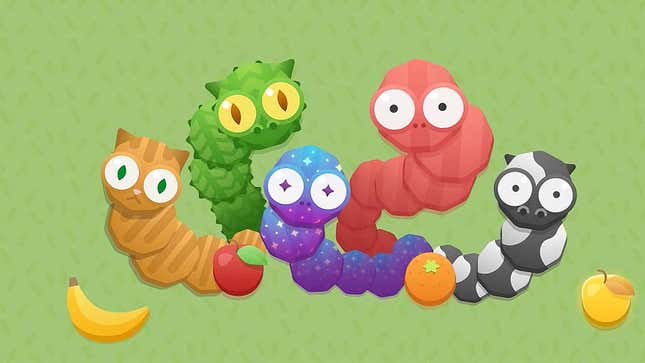 An image shows colorful cartoon worms as seen in Google's final Stadia game. 