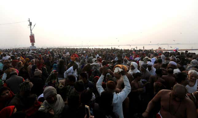 Crowds of pilgrims offer prayers during the festival.