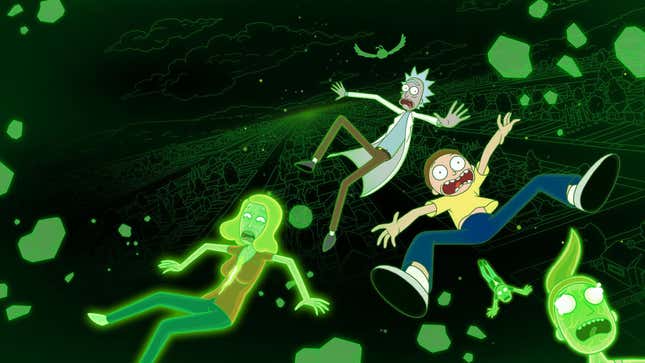 Arte clave para la temporada 6 de Rick & Morty con Rick, Morty y la familia Smith.