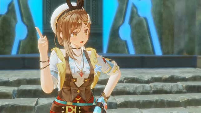 A young girl points at the sky.