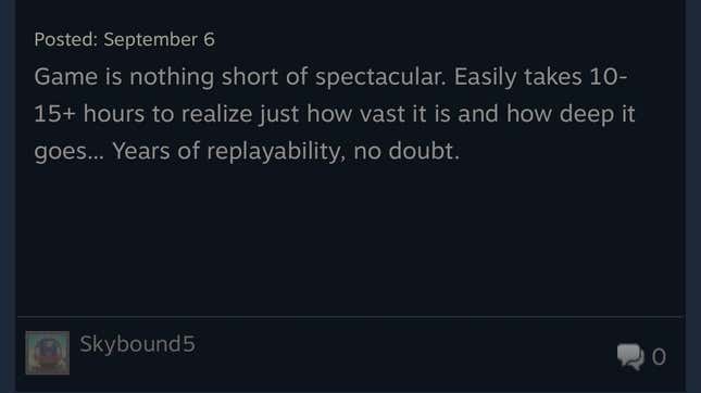 Snímek obrazovky zobrazující recenzi Starfield Steam.