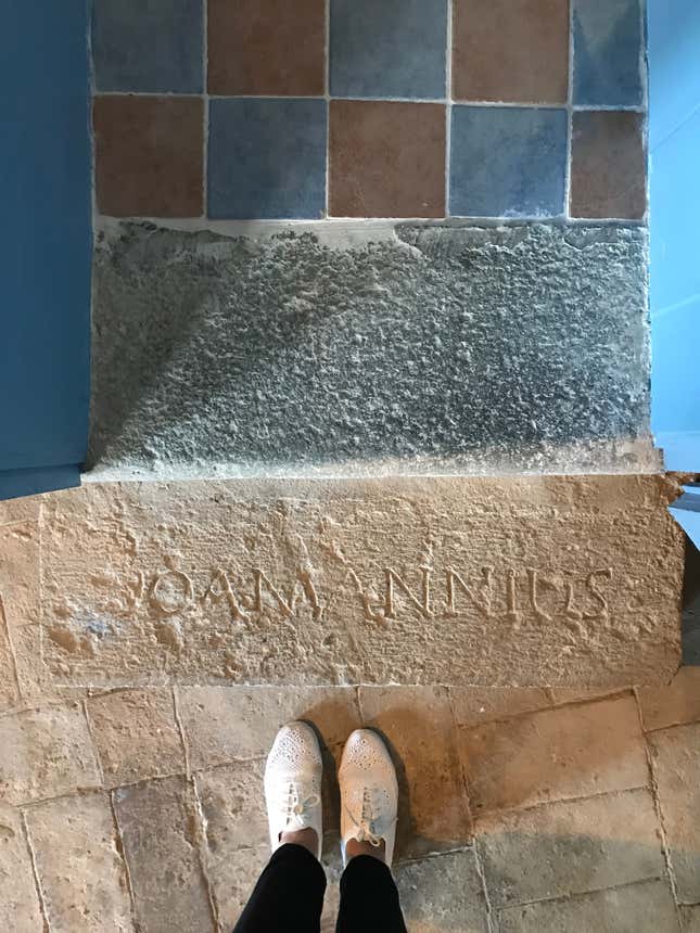 Latin in the bathroom steps.