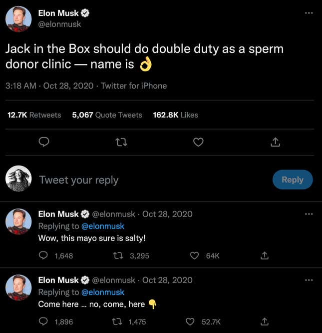 Image for article titled Fired SpaceX Employees Made a List of Elon Musk&#39;s 25 Worst Tweets