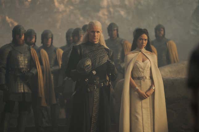 Matt Smith as Daemon Targaryen and Sonoya Mizuno as Mysaria in House of the Dragon.