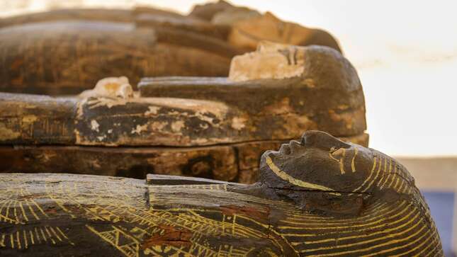 Some 250 painted sarcophagi were put on the makeshift exhibit. 
