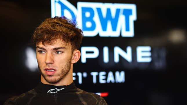A photo of French driver Pierre Gasly in the Alpine garage. 