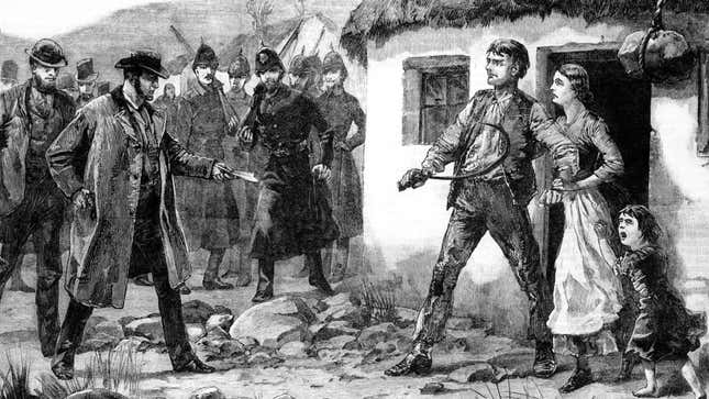 An eviction, County Galway, circa 1866.