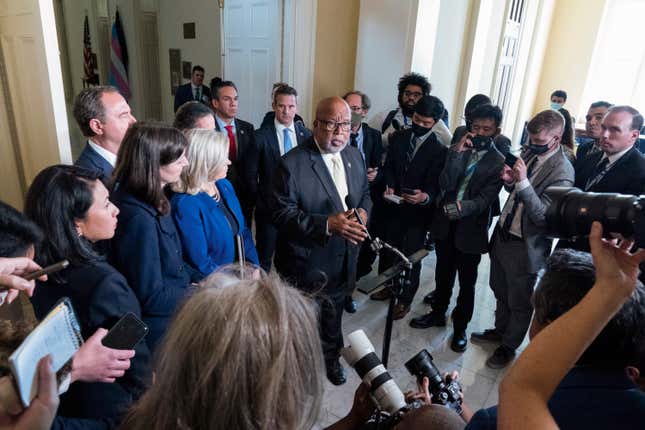 Chairman Rep. Bennie Thompson, D-Miss., speaks with the media after the House select committee hearing on the Jan. 6 attack on Capitol Hill in Washington, on July 27, 2021.