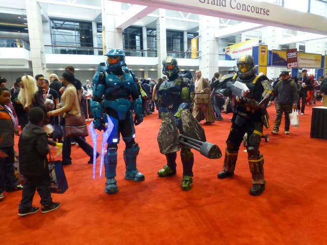 Cosplayers are a constant across every timeline, but without the Warthog these three would be dressed as Iron Man or the Teen Titans version of Cyborg