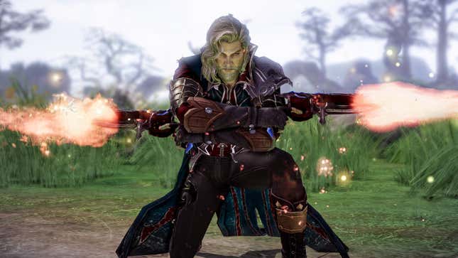 A dude fires pistols without even looking at where he's shooting.