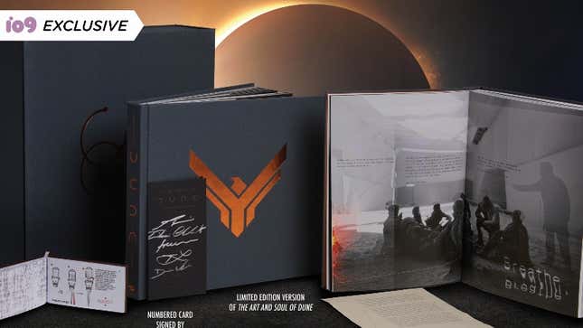 A promotional spread for the new Dune making of book with slipcover, book, and open book showcased.