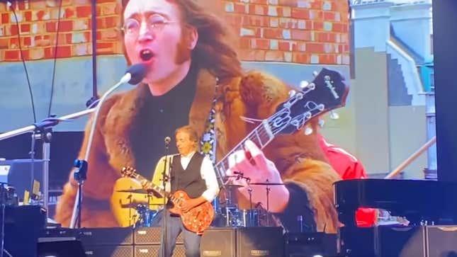 McCartney duets with footage of Lennon.