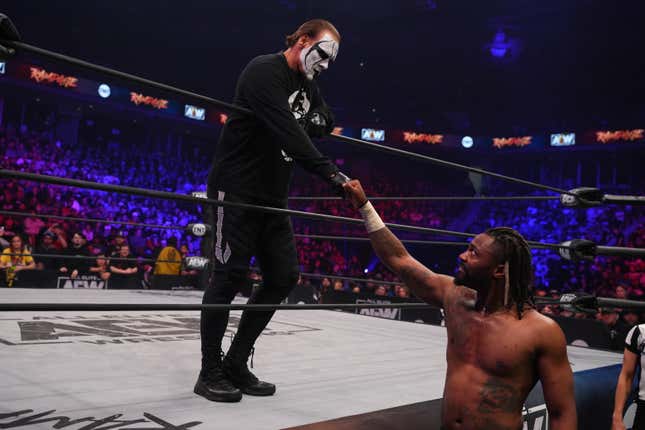 (L to R): Sting and Swerve Strickland in All Elite Wrestling.