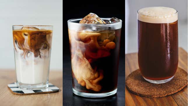 Left to right: latte, cold brew, nitro