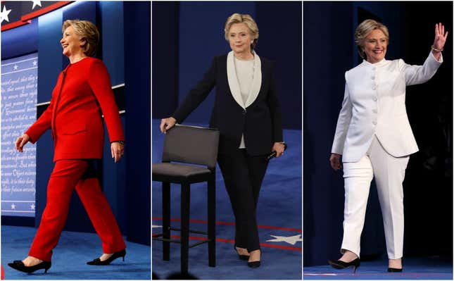 Hillary Clinton, at the first, second, and third 2016 US presidential debates.