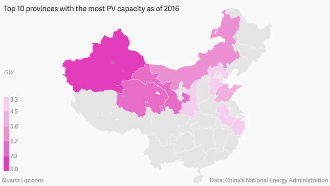 China's solar photovoltaic electricity generation distribution by location.