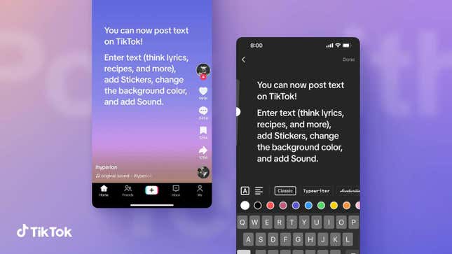 Imagen para el artículo titulado Ya no hace falta Twitter. Los usuarios de TikTok ahora pueden publicar textos