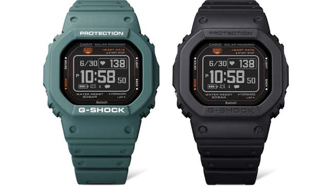 The Casio G-Shock DWH5600 pictured in its blue and black colorways against a white background.