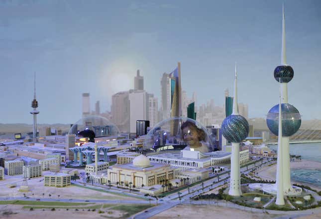 A child visits the Kuwait pavilion