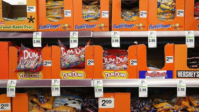 Rows of Halloween candy at store