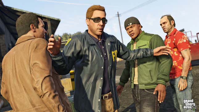 A crowd scene from Grand Theft Auto V. 
