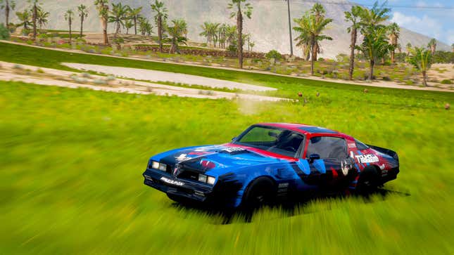 A Touhou Project themed Firebird in Forza Horizon 5, blue, black, and red. 