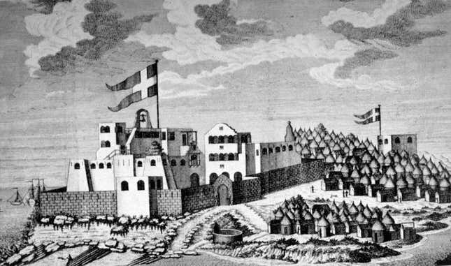 A contemporary drawing of Christiansborg Castle in Accra.