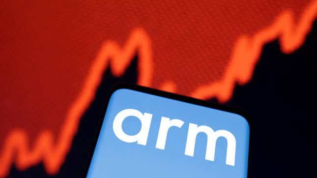  The Arm Ltd logo and a rising stock graph are seen in this illustration taken March 6, 2023.