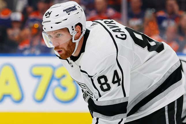 Apr 25, 2023; Edmonton, Alberta, CAN; Los Angeles Kings defensemen Vladislav Gavrikov (84) skates against the Edmonton Oilers in game five of the first round of the 2023 Stanley Cup Playoffs at Rogers Place.