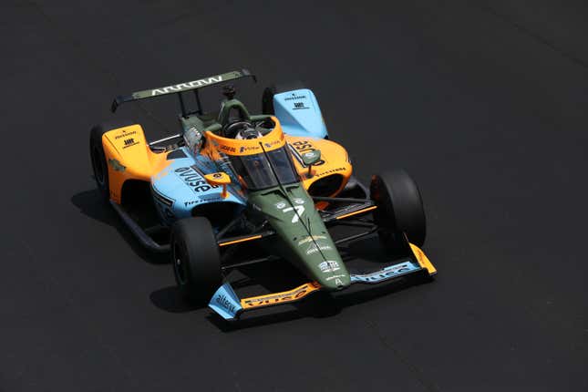 Felix Rosenqvist in his No. 7 Arrow McLaren SP Chevrolet during practice for the 2022 Indy 500