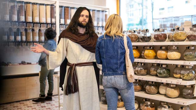 Image for article titled Ex-Christian Makes Uncomfortable Small Talk After Running Into Jesus Christ At Store