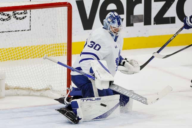 Mar 23, 2023; Sunrise, Florida, USA; Toronto Maple Leafs goaltender Matt Murray (30) makes a save during the third period against the Florida Panthers at FLA Live Arena.