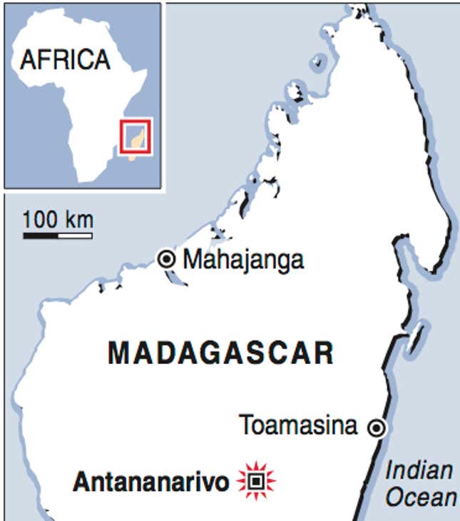 Madagascar is off Africa’s east coast