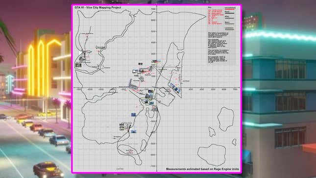 An image of the latest map floating in front of a screenshot of GTA: Vice City.