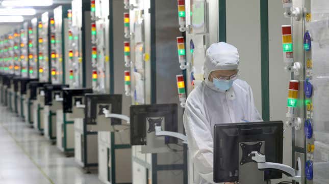 An employee at a semiconductor factory in Nanton in China’s Jiangsu province in March 2021.