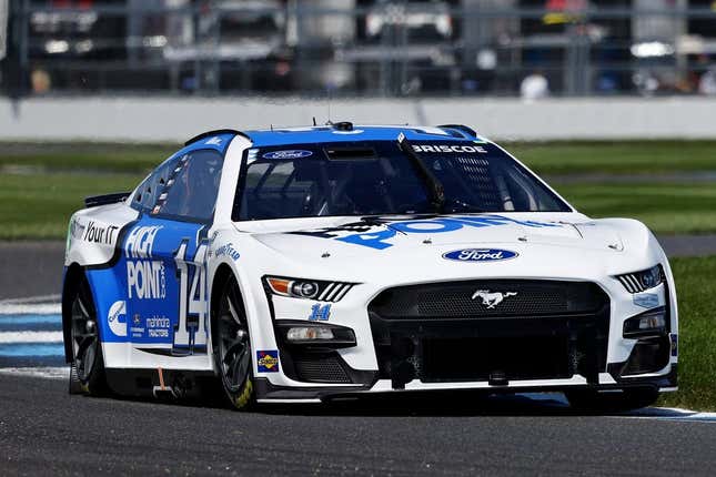Aug 12, 2023; Speedway, Indiana, USA; NASCAR Cup Series driver Chase Briscoe (14) during qualifying for the Verizon 200 at the Brickyard at Indianapolis Motor Speedway Road Course.