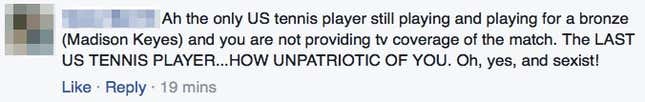 NBC Olympics Facebook comment.