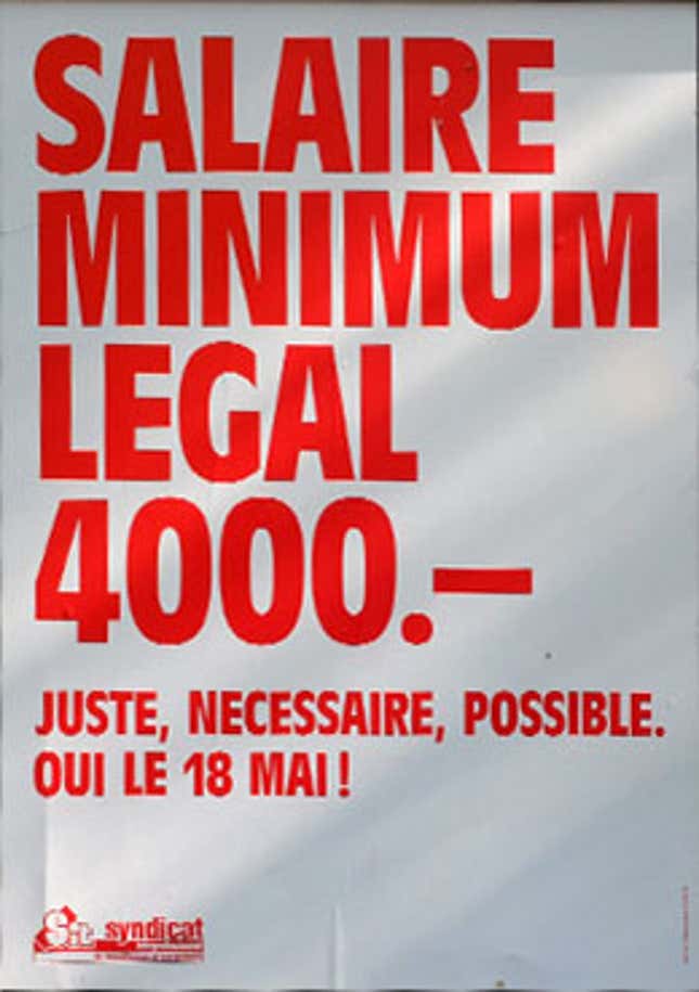 Image for article titled These are the posters trying to sway Swiss voters on a $28 hourly minimum wage