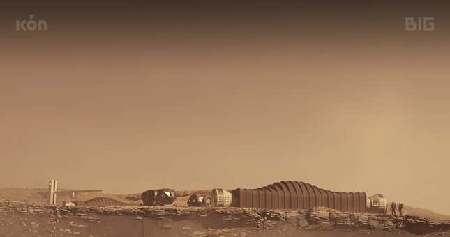 Artistic conception of the Mars Dune Alpha habitat as it would appear on Mars. 