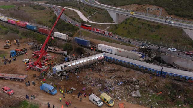 Image for article titled Passenger Train and Freight Train Collide Head-On in Greece, At Least 36 Killed