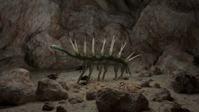 A reconstruction of the perplexing creature Hallucigenia sparsa.