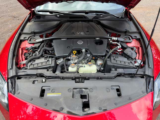Engine bay image of red 2024 Nissan Z