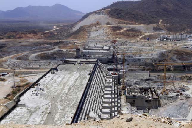 Ethiopia's Grand Renaissance Dam seen under construction during a media tour in Benishangul Gumuz Region, Guba Woreda, Ethiopia, in this March 31, 2015 file photo.