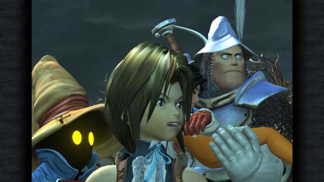 Final Fantasy IX characters from left to right: Vivi, Zidane, Garnet, and Steiner