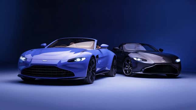 The Aston Martin Vantage equipped with the "Vane" grille, at left, and the "Hunter" grille, right.